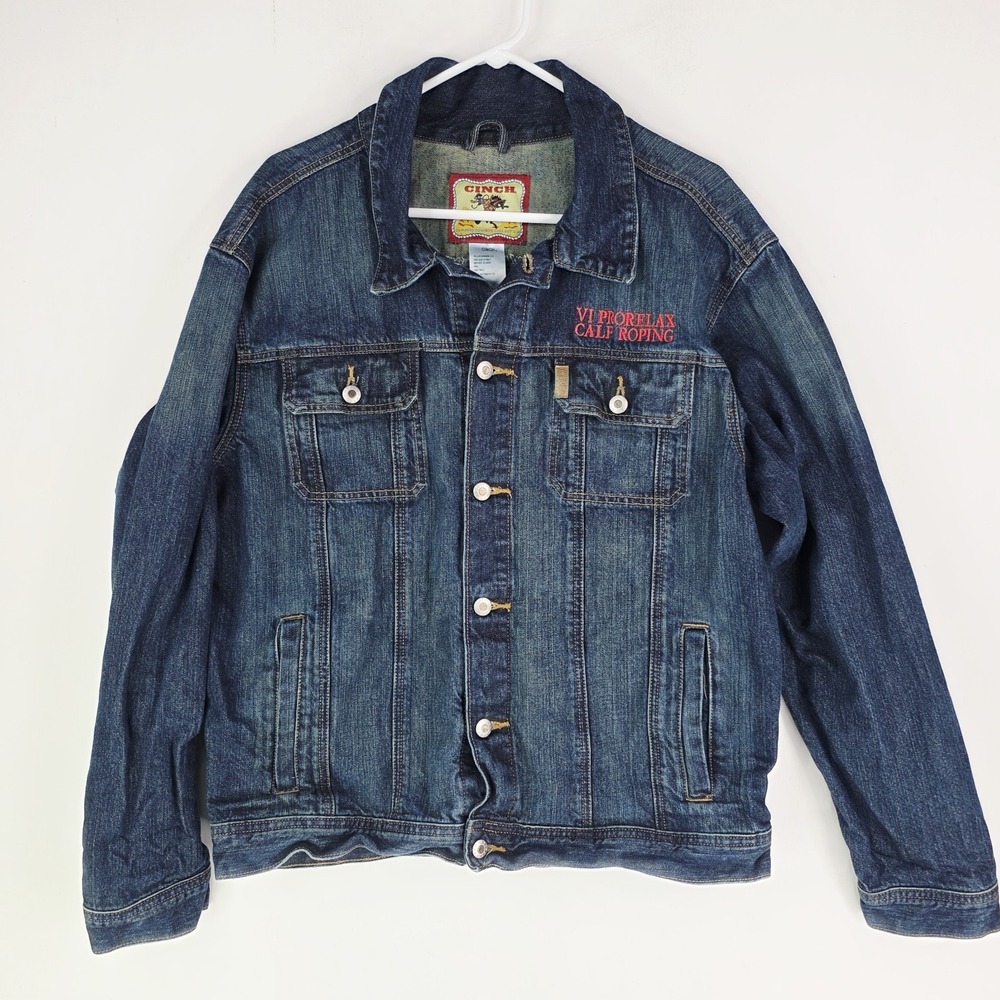CINCH - Men's Cowboy Rodeo Western Denim Trucker Jean Jacket Large Logo